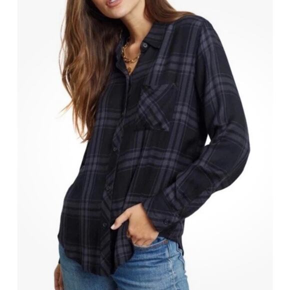 Rails Tops - Rails Hunter Button-Up Shirt, Black Plaid Onyx Ash, Women's S, Western‎ Casual